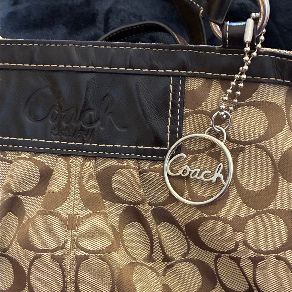 Coach Tan and Brown Signature Pleated Gallery Shoulder Handbag Tote - Picture 15 of 15